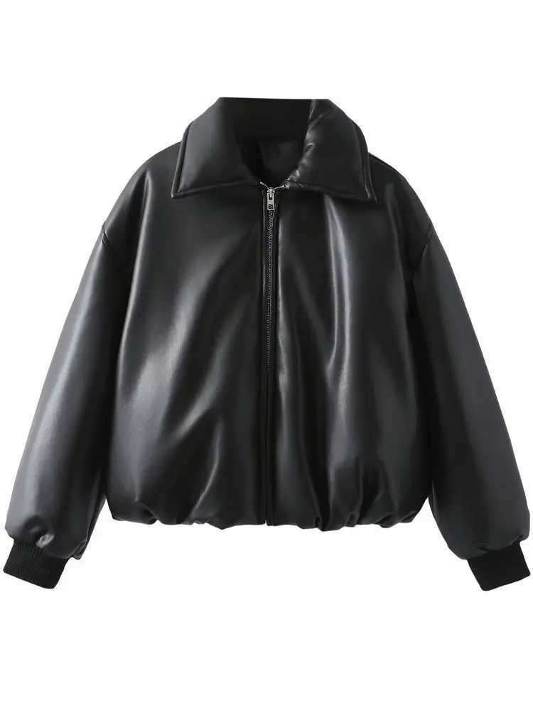2025 Winter Womens Motor Biker Warm Faux Leather Parkas Coats Female Street Oversized Padded Thicken PU Short Bomber Jackets Y251105