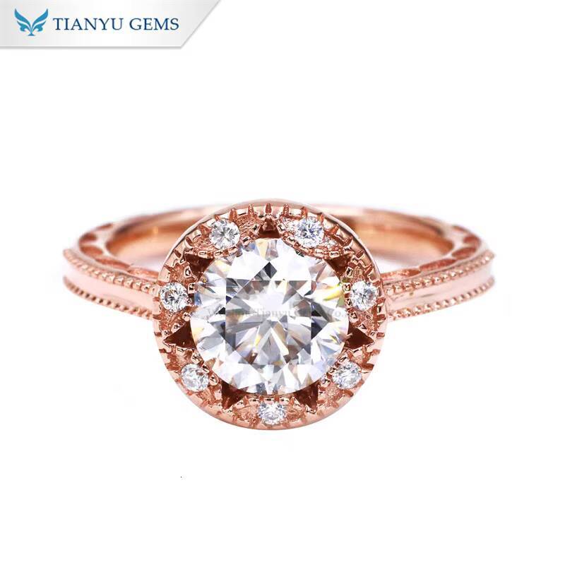 Tianyu Glorious 2 CTW Moissanite Diamond Custom Fine Jewelry Sterling Silver 10K 14K 18K Solid Rose Gold Engagement Rings