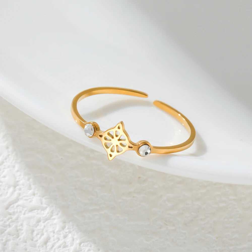 Skyrim Women Clear Zircon Witch Knot Open Ring Stainless Steel Gold Color Adjustable Rings Amulet Witchcraft Jewelry GiftW251030