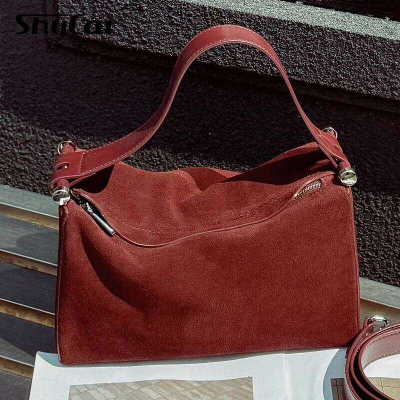 Genuine Grade Suede Leather Women's Fashion Handbag Designer Brand Female Shoulder Crossbody Bags Ladies Soft Cowhide New