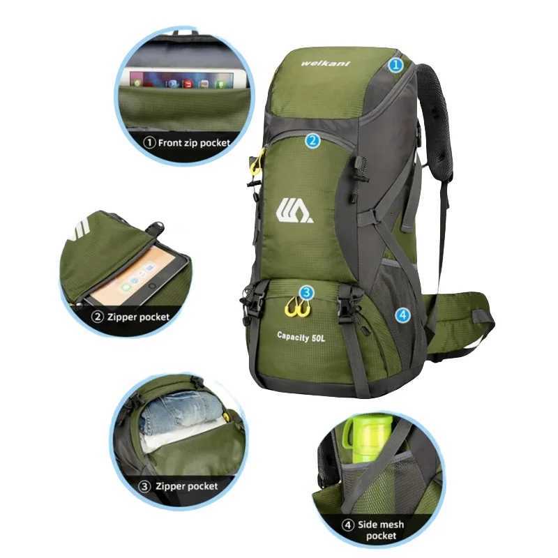 50L Travel Backpack Camping Hiking Rucksack Waterproof Outdoor Climbing Mountaineering Trekking Bag for Men Women Luggage H251029