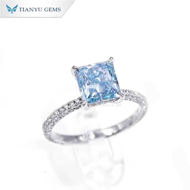 Tianyu Gems Blue Lab Diamond Radiant Cut Ring