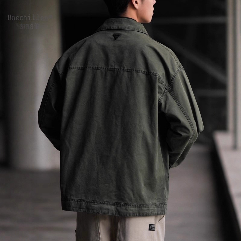 Workwear Pilot Men's High Street Jacket Spring And Autumn New American Style Loose Casual Designer Coat Turn-down Collar Versatile Jacket