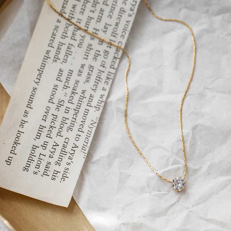 Perisbox Dainty Minimalist Solitaire Zircon Charm Necklace Anti Tarnish Stainless Steel Chain Round Clear Cz Stone Necklace NewXJ251030