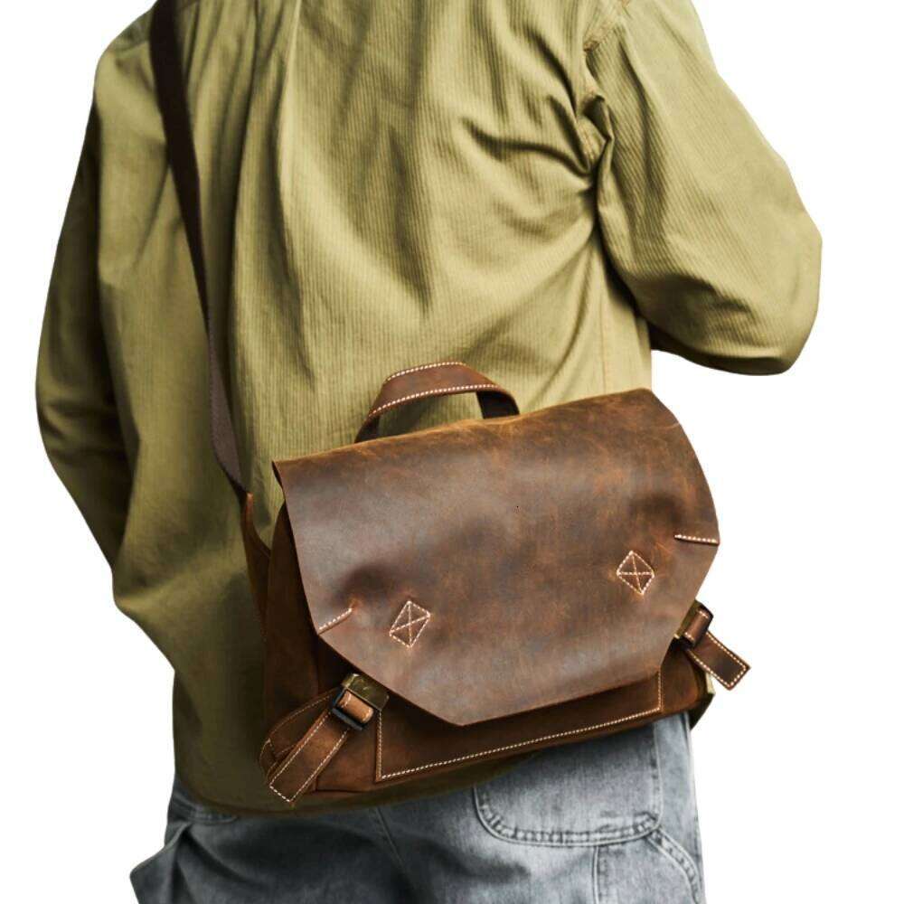 Designer bag 52 PHILI BULL Genuine Leather Men's Vintage Fashion Shoulder Crossbody Casual Commuter Messenger Bag Retro Style