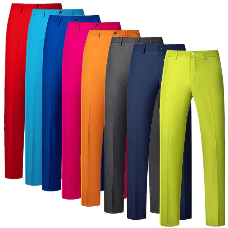 Men Solid Colour Formal Suit Pants Black Red Royal Blue Homme Wedding Office Social Slim Fit Trousers 251028