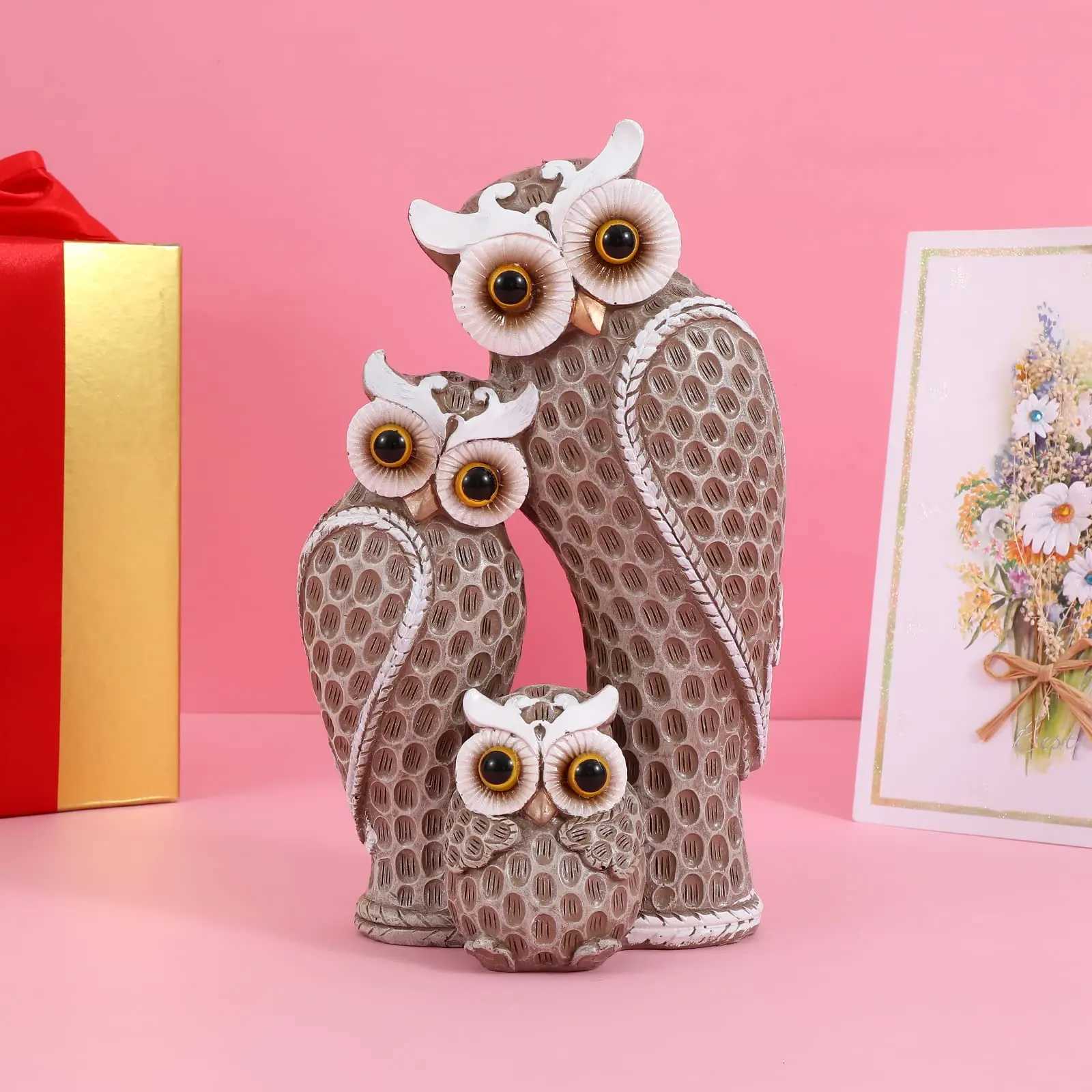 Cute Three Owl Statues Family Home Decor Owl Statues on Shelves Owl Decor for Owl Lovers C251030
