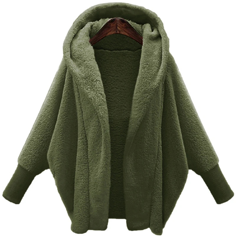 Autumn and Winter Plush Jacket for European American Women Solid Color Long Sleeved Hooded Loose 251028