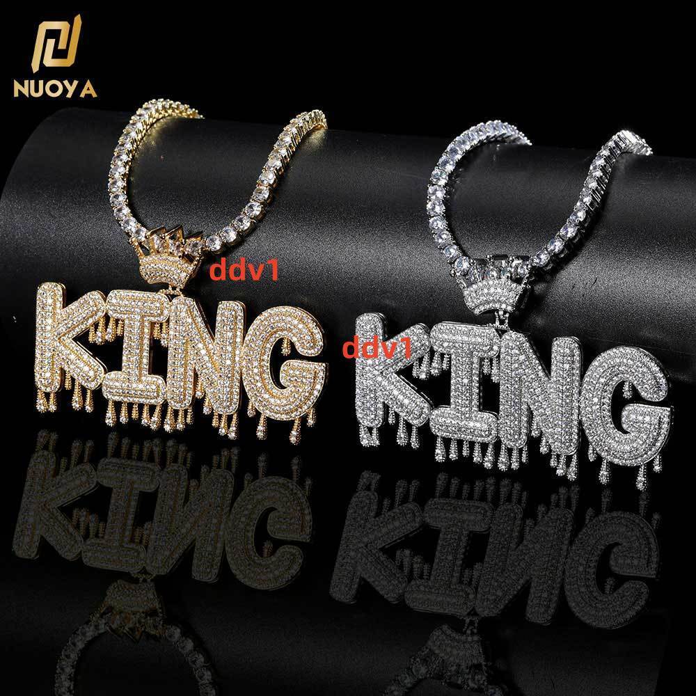 Hip Hop Crown Hook Diamond Letter Pendant Jewelry Shiny moissanite Gold Plated Custom Name Necklace for Men Women Designer style customizable letters