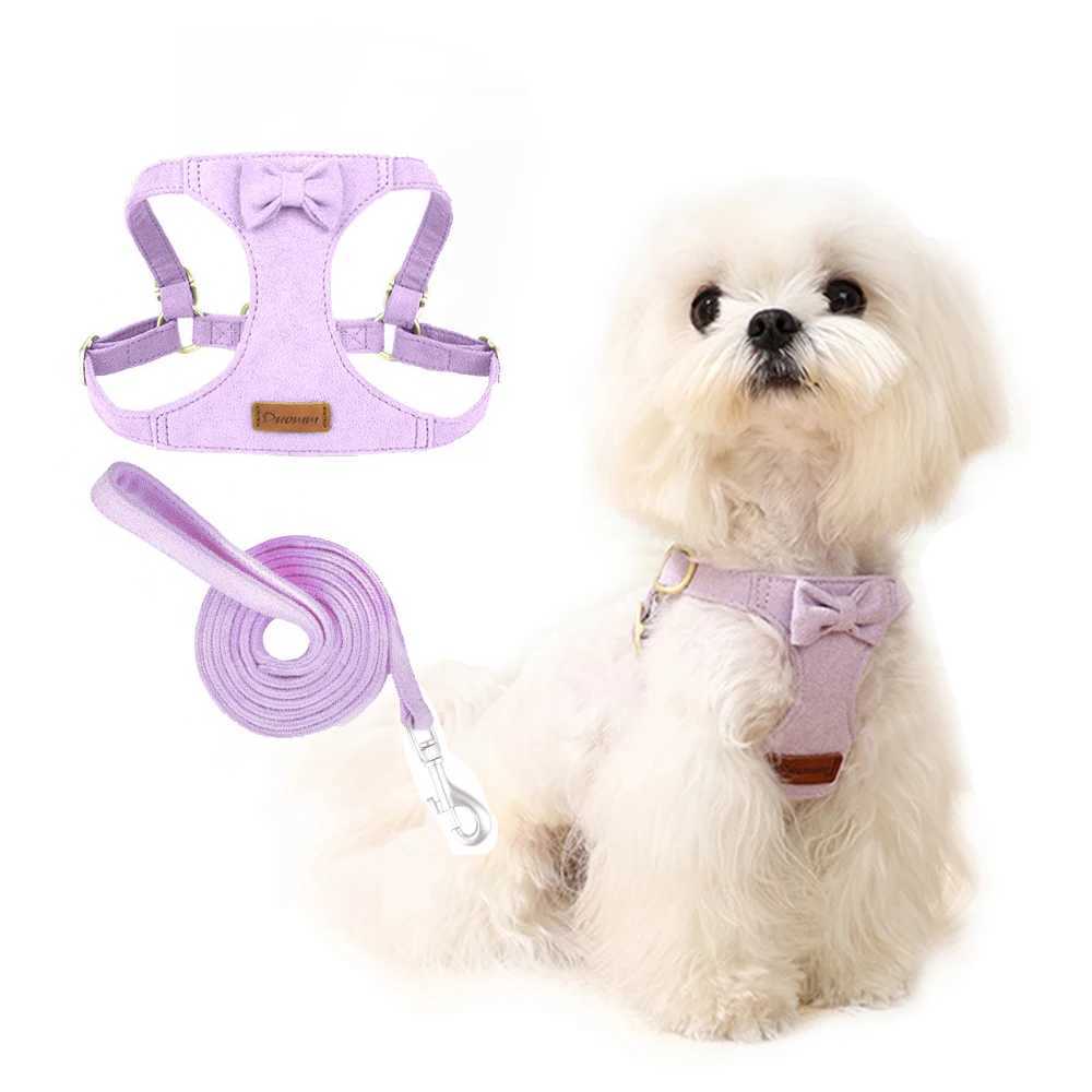 Trendy Premium Suede Dog Harness Leash Set Adjustable Pet Chest Strap Soft Durable Puppy kitten Fashion Accessories J251129