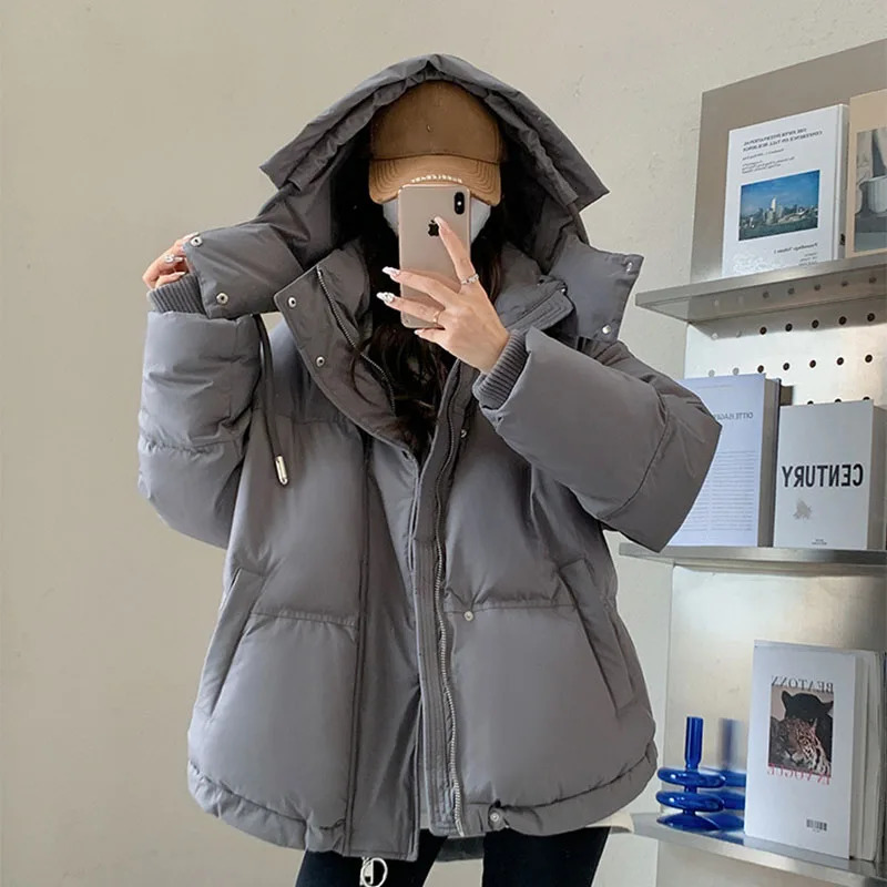 Korean Heart Shaped Short Down Cotton Jacket Women Harajuku Winter Couple Bread Style Outerwear Casual Thick Warm Hooded Parkas 251030
