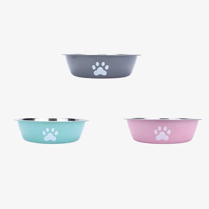 New stainless steel dog basin paw print pet supplies cat bowl dog bowl silicone antislip design pet drinking water feeding bowl J251113