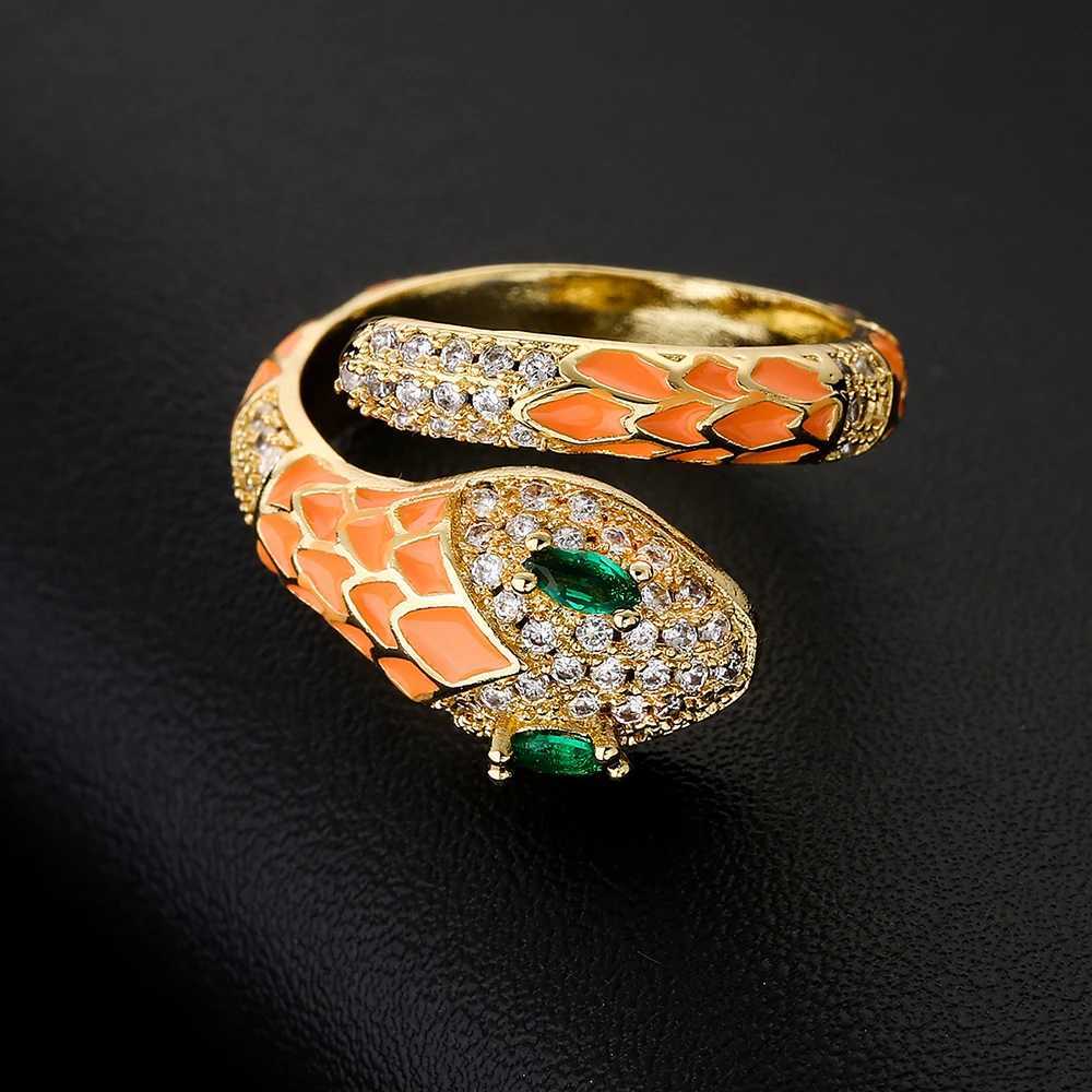 NEWBUY Fashion 6 Colors Enamel Expoxy Snake Open Rings For Women Luxury AAA Cubic Zirconia Pave Setting Copper Jewelry FemaleW251030