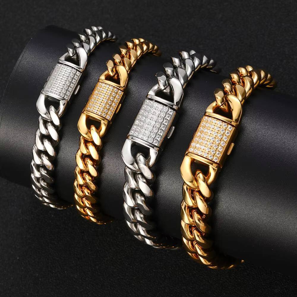 Wholesale Custom Stainless Steel Cuban Bracelet High Polish Curb Chain Cuban Link Bracelet Women Designer's style