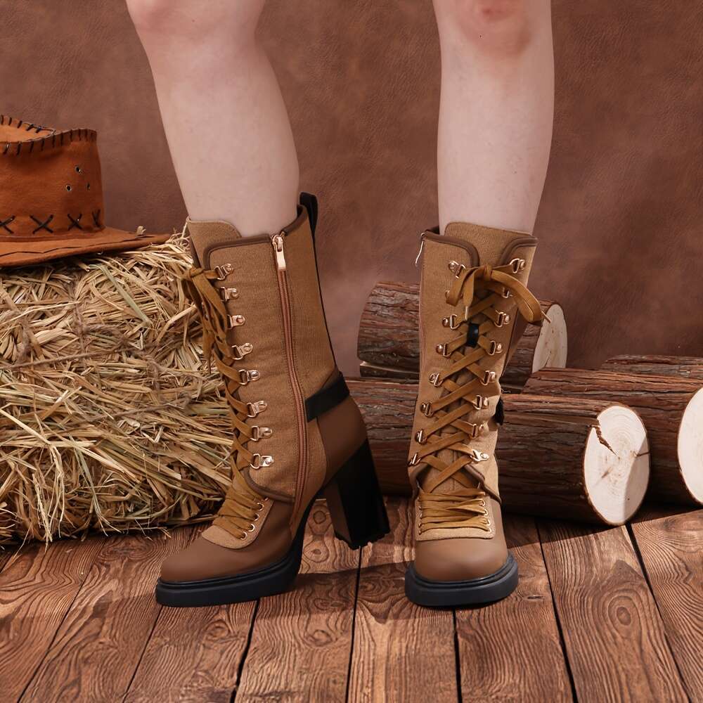 Women's Wide Calf Thigh-High Boots Feature Buckle Strap And Chunky Block Heel, Ideal Those Looking Over-The-Knee Lace-Up Riding Or Combat Styles 