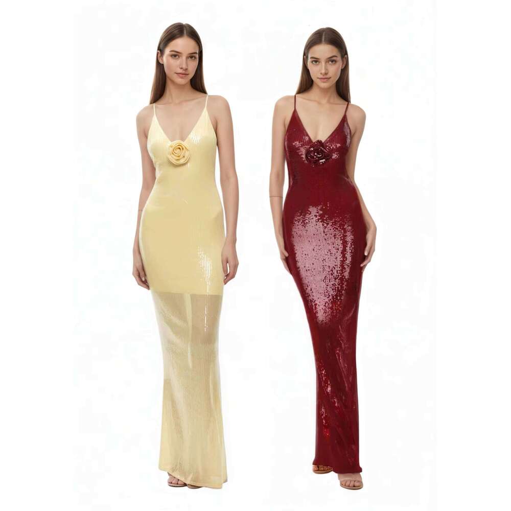 Solid Color Ruffled Ladies Casual Dress Elegant Women's Clothing prom