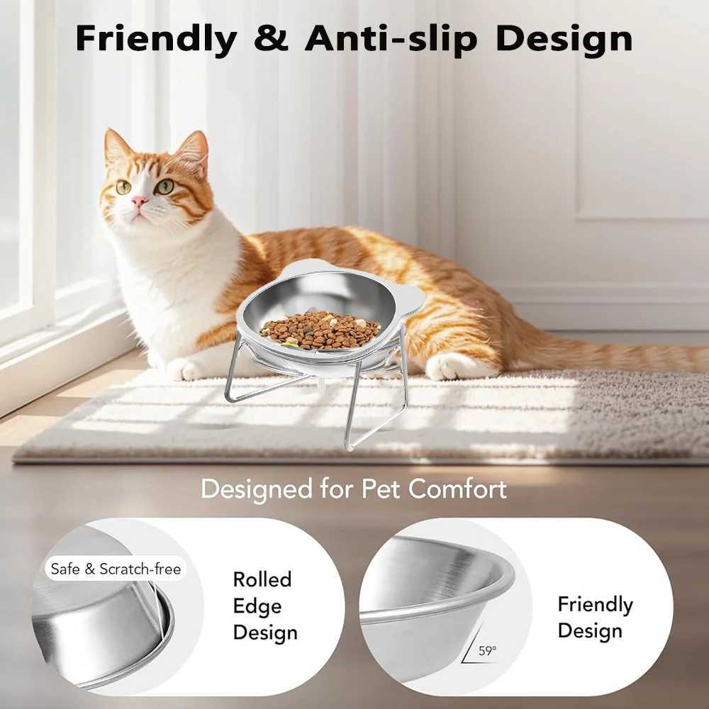 Stainless Steel Cat Bowls Raised Whisker Fatigue Cat Plates Pet Water Dish Kitten Bowls Pet Bowls for Cats Food Bowls J251113