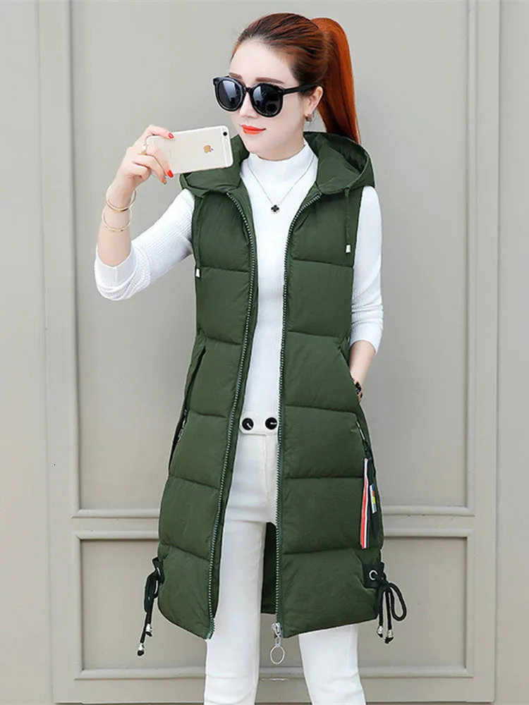 Fashion Student Winter Vest Long Waistcoat Hooded Coats Down Cottonpadded Jacket Thicken Parka Women Sleeveless Jackets 251024