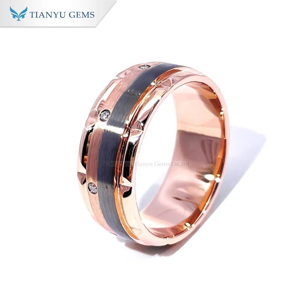 Tianyu Gems Rose and Black Gold Brushed Surface Treatment with Lab Diamonds Wide Band Men Ring