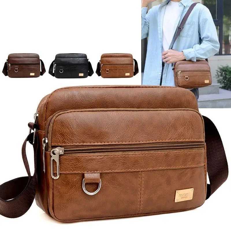 Leather Mens Sling Bag Messenger Shoder Crossbody Bags Large Capacity Handbags Mtifunctial Work Bag Y251011