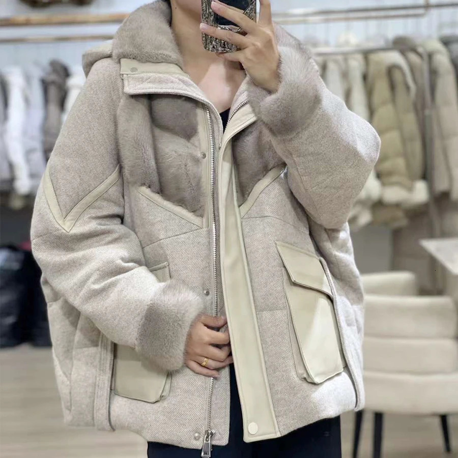 Cashmere Mink Fur Down Coat Fur Coat With Hood Womens Winter Jacket Cropped Goose Down Jacket Arrivals 251023
