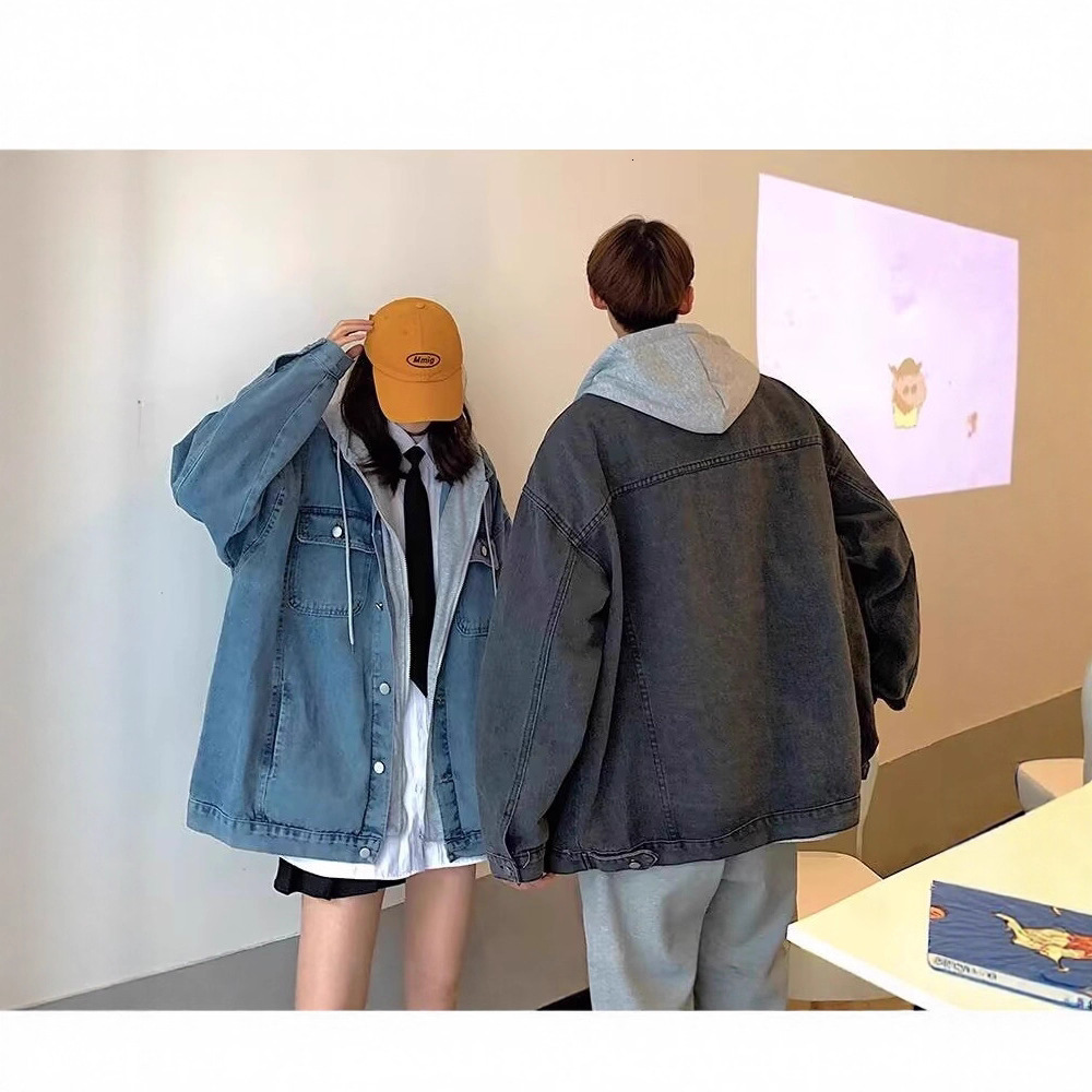 Stylish Designer Coat Denim Jacket For Men Spring And Autumn Trendy Brand Ins Style Hooded Loose Fit Versatile Coat Trendy Korean Version Fake Two-pie