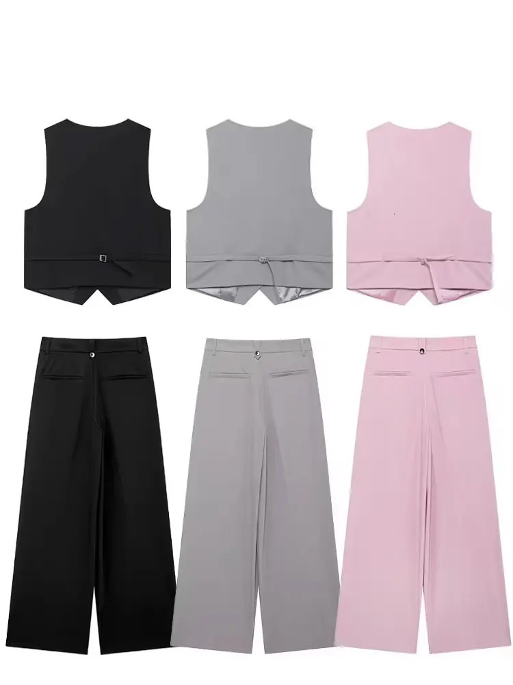 HH Autumn Womens Elegant Solid Pants Set Sleeveless VNeck Single Breasted VestHigh Waist Straight Pants Fashion Suit 251029