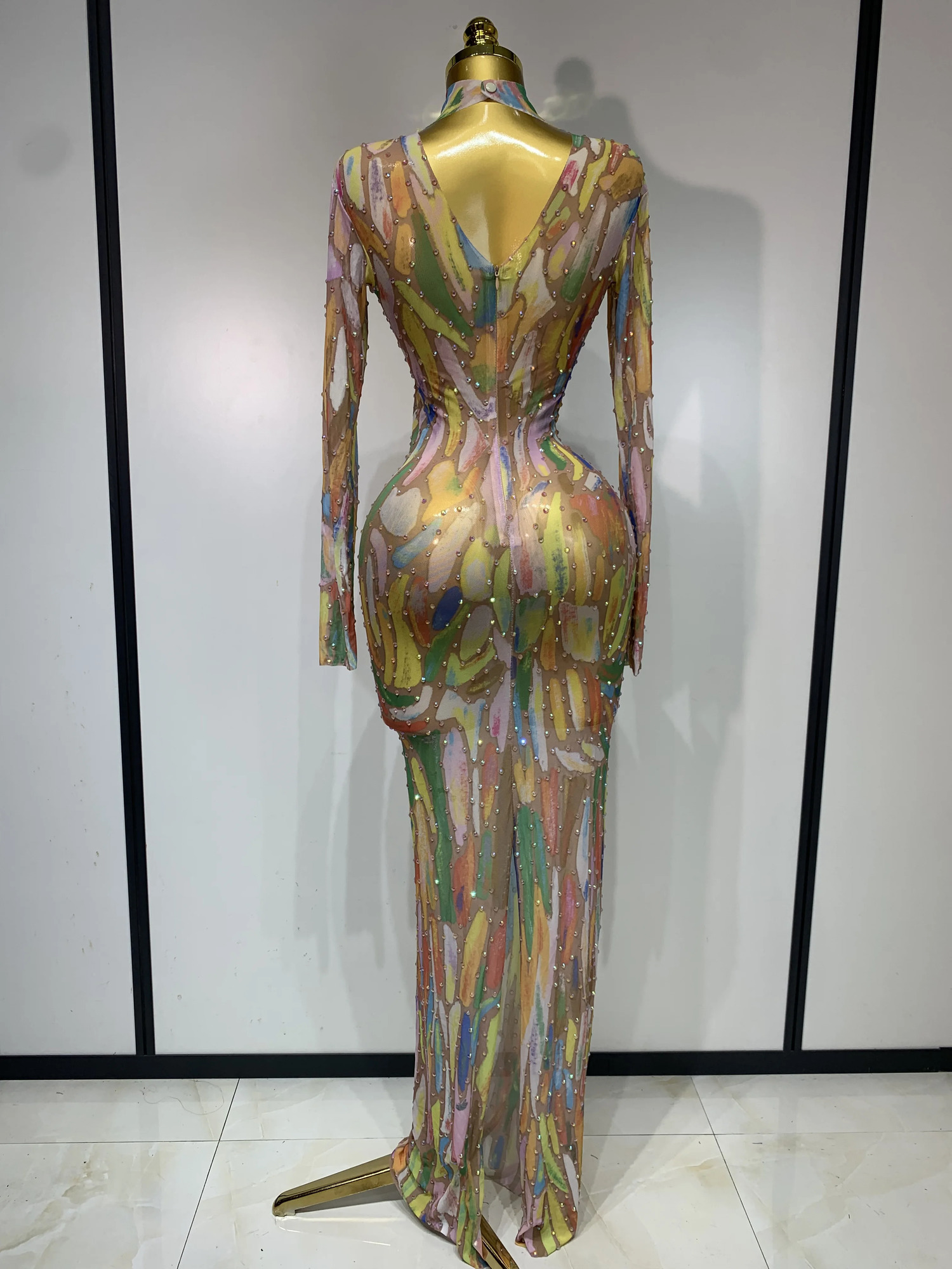 Sparkly Rhinestone Stretchy Mesh See Through Jumpsuit Women Performance Dancer Costume Rompers Party Nightclub Stage Outfit 251027