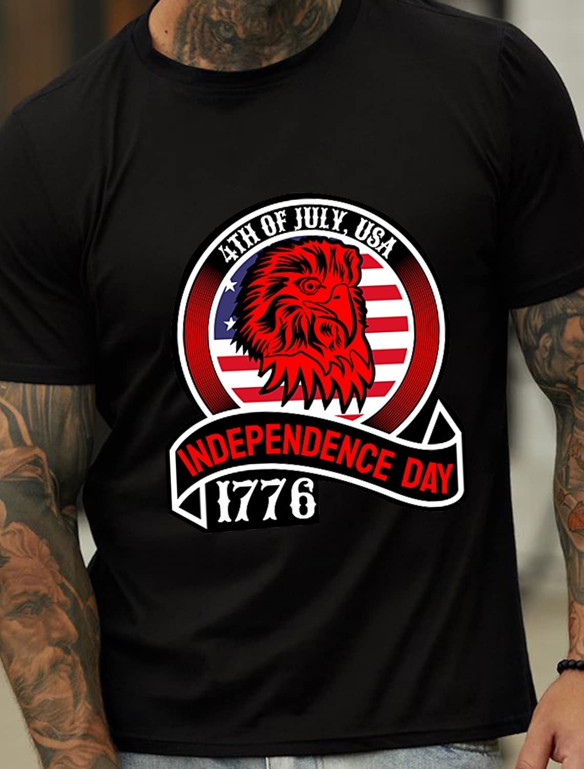 European & American Oversized Vintage Independence Day Print Pattern Fashion Men's Cotton Summer T-Shirt - TT7088