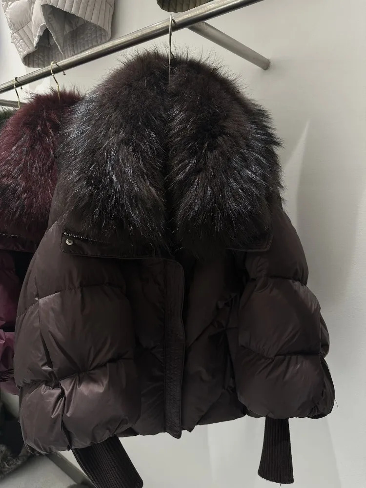 OFTBUY Loose Fashion Thick Warm Clothes Women Big Raccoon Fur Collar Down Coat Female Knit Sleeve Fluffy Puffer Jacket 251023