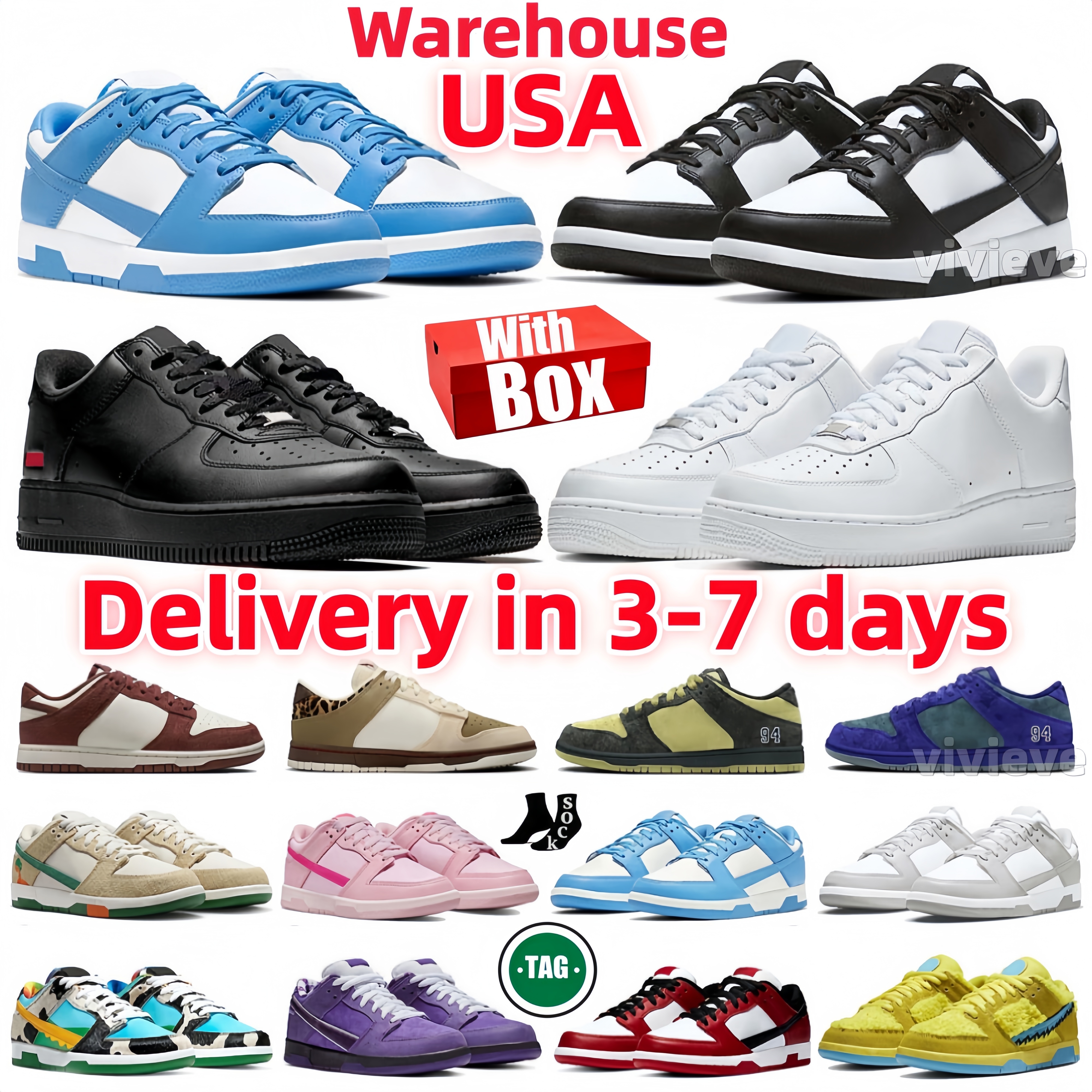 Local Warehouse Designer Low Running Shoes pandaSneaker Wolf Grey Carbon Arctic Punch Black Toe Fragment Reverse Mocha Grey Camo Trainers Women Sneakers EUR 36-47