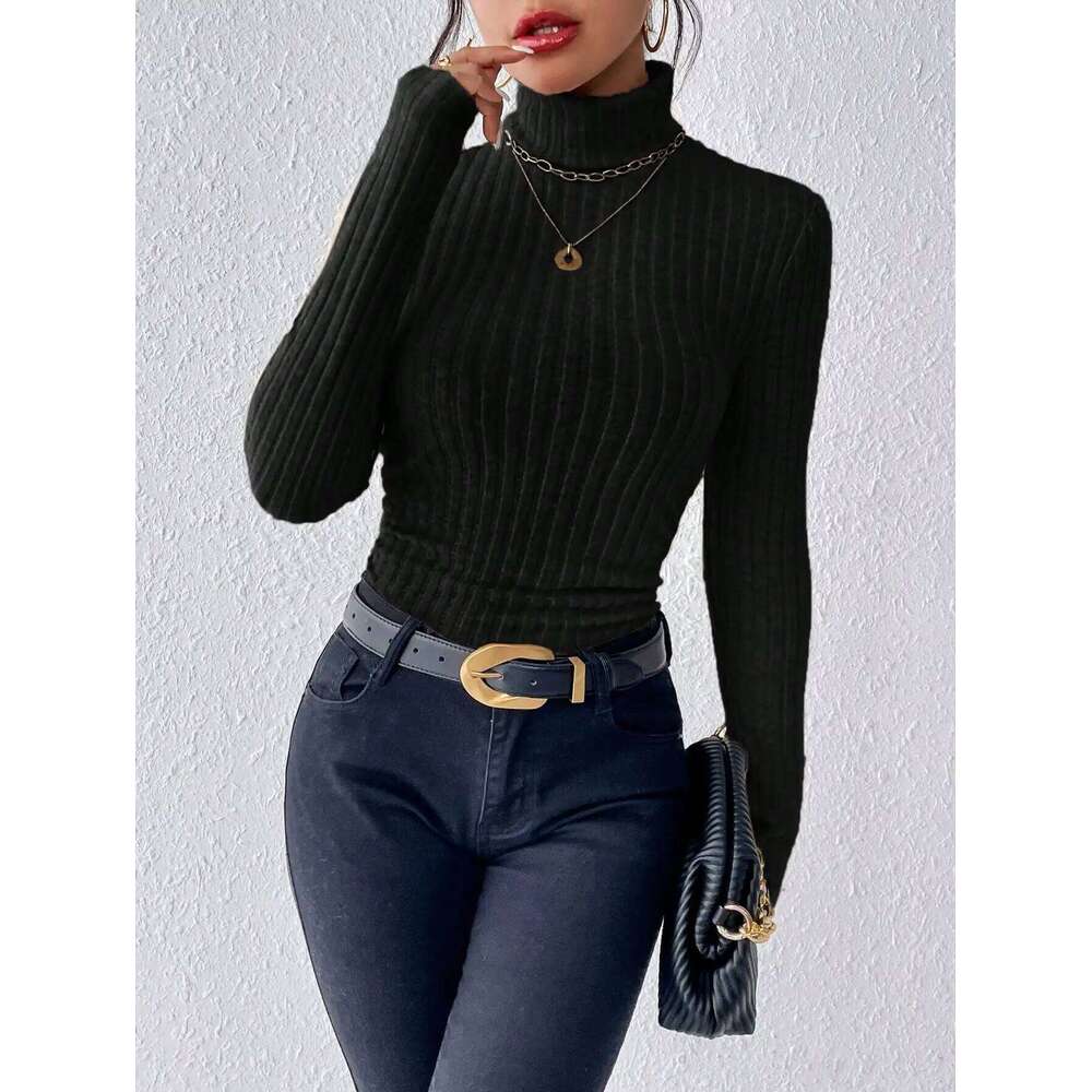 Elegant Solid Basic Knitted Tops New Women Turtlneck Sweater Long Sleeve Casual Slim Pullover Fashion Simple Style Design Designer Sweater Women Bear 