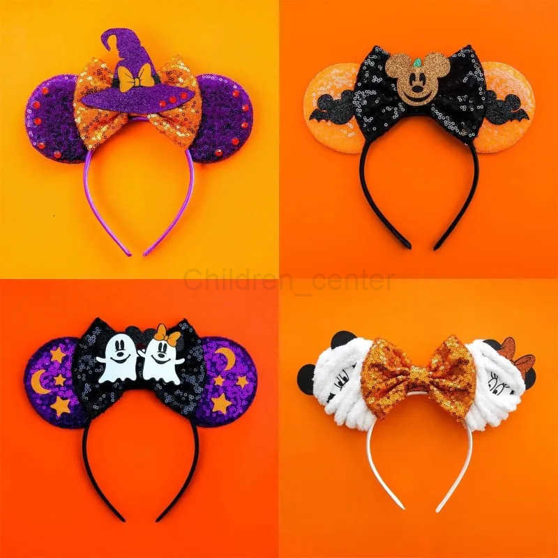 Disney Mickey Mouse Ears Headbands for Women Girls Party Hair Accessories Minnie Mouse Hairband Kids Sequins Bows Headwear Gifts H251030