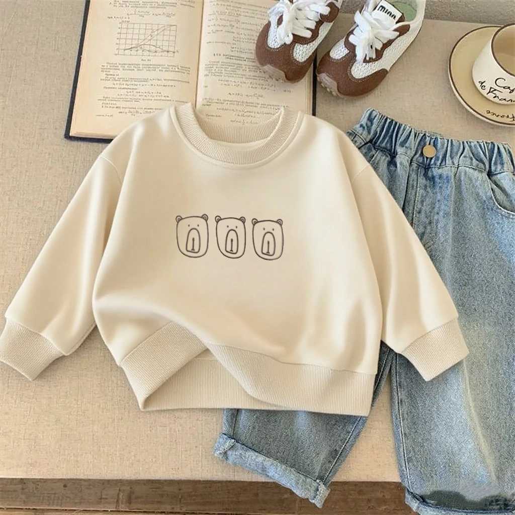 Thin Tops For Boys Girls Longsleeved Hoodie New Solid Color Versatile Pullover Shirt Toddler Cute Print Round Neck SweatshirtsT251030