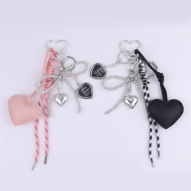 Leather Heart Bow Keychain Delicate Beaded Keyring Car Key Holder Bag Pendant Decoration For Gift 251030