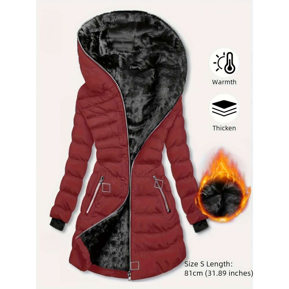 Women S Warm Hooded Thick Insulated With Full Zip Closure Long Sleeve Cold Weather Outerwear Elegant Office To Party For Clothes For Jacket Women Wint