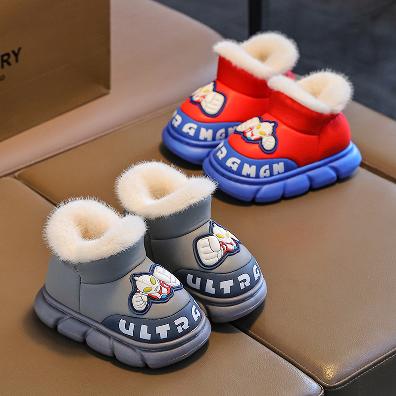New Cartoon Children's Cotton Shoes for Boys Indoor Thick Bottom Wool Lining Warm Cotton Boots Fashion Trend Outdoor Snow Boots Casual Designer S