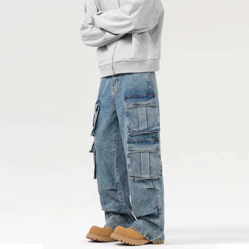 Autumn Mens Baggy Jeans Blue Wide Legs Denim Pants Oversize Cargo Korean Fashion Male Clothes Streetwear Trousers Sweatpants J251030