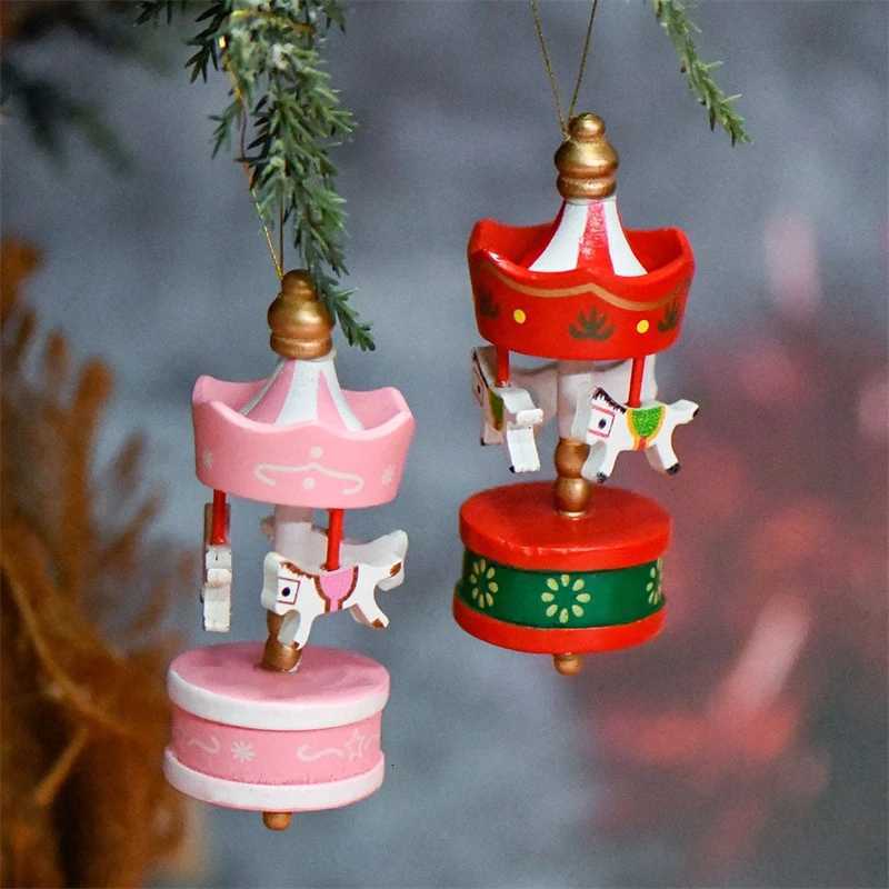6Pcs Wooden Carousel Horse Hanging Ornaments For Christmas Tree Decor Merry Go Round Pendants Home Party Festival Decoration C251030