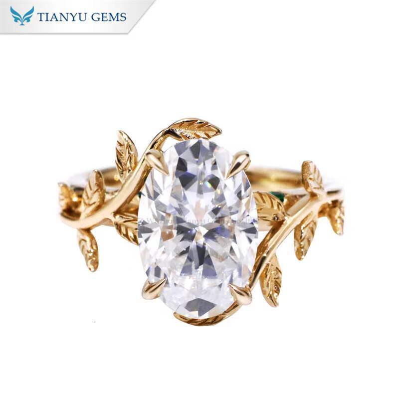 Tianyu Gems 8x12mm 45ct Oval Moissanite Ring 10k 14k 18k Yellow Gold Custom Wedding Band Engagement Rings for Women Jewelry