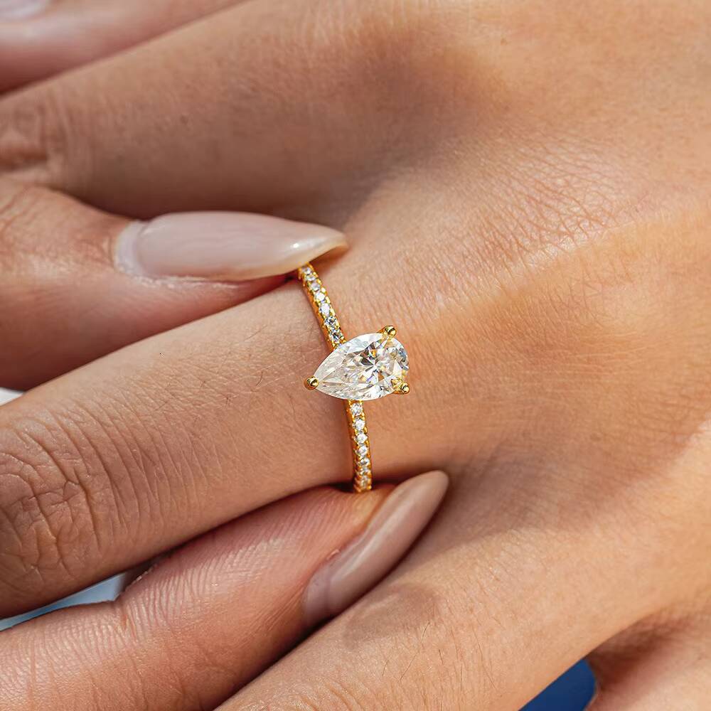 1CT 925 Sterling Silver Rings Pear Cut Moissanite Teardrop Engagement Wedding Bands for Women Fashion Jewelry
