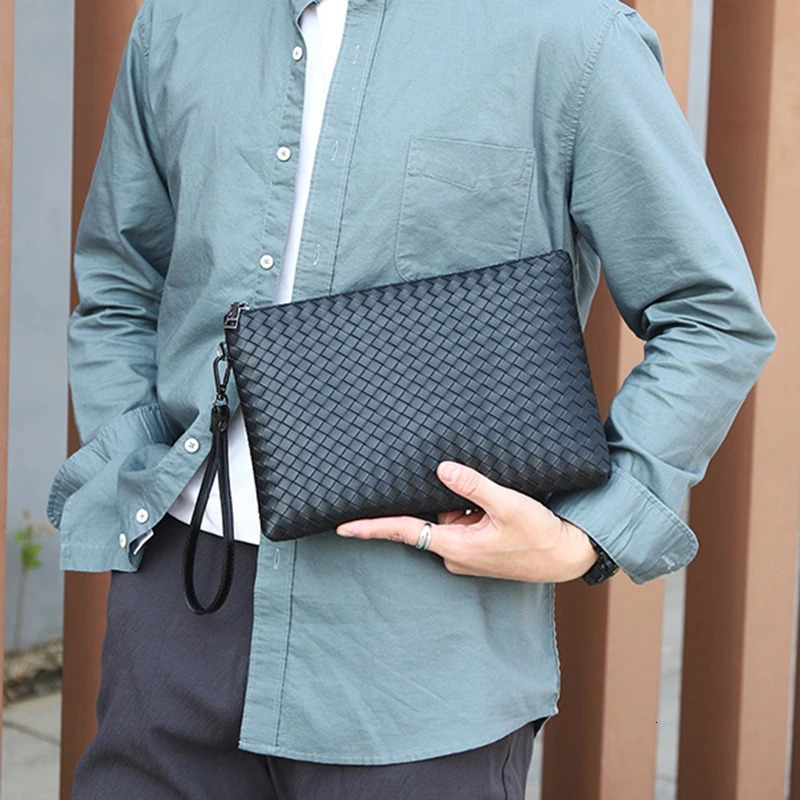 Handcrafted Soft Leather Mens Handbag Casual Large Capacity Leather Briefcase Fashionable Mens Clutch Bag for Business 251030