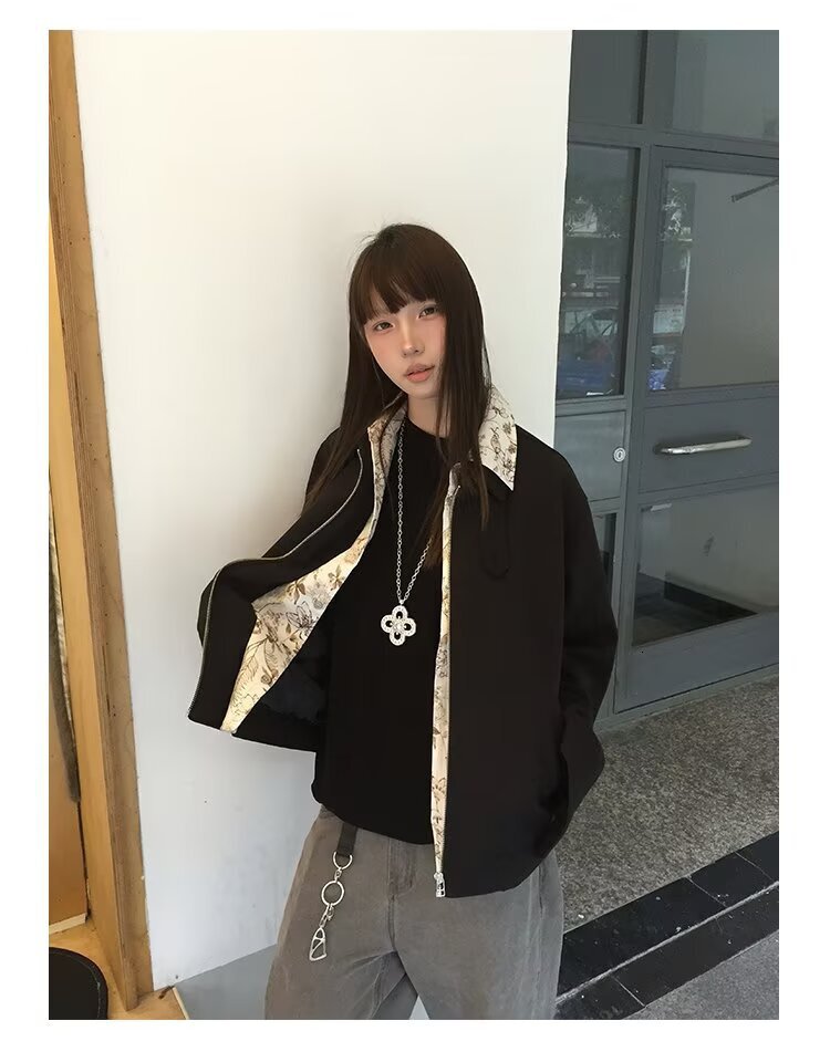 Fake Two-piece Short Jacket For Men Autumn Trendy Brand Inner Floral Lining Designer Jacket Patchwork High-end Feel Stylish Turn-down Collar Executive