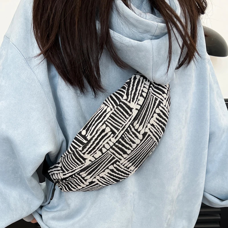 Geometry canvas Waist Bag Street Trend Fanny Pack Woman Chest Pack Exercise Belt Bag Fashion Female Shoulder Crossbody Bags 251030