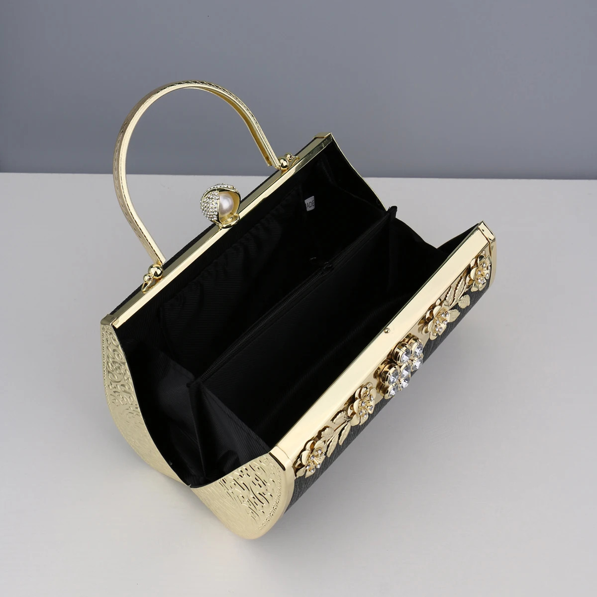 Golden Evening Bags Lady Bucket Small Clutch With Diamonds Handbags Flower Printed Purse 251023