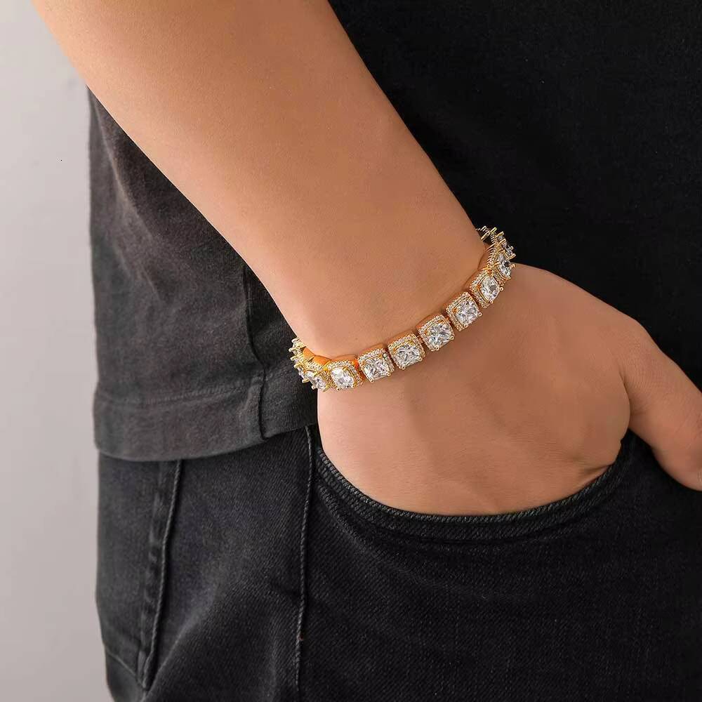 Hip Hop Jewelry Square Rock Sugar Chain moissanite Bracelet 18K Gold Plated Box Buckle Cluster Iced Out Tennis Chain Bracelet Designer's style