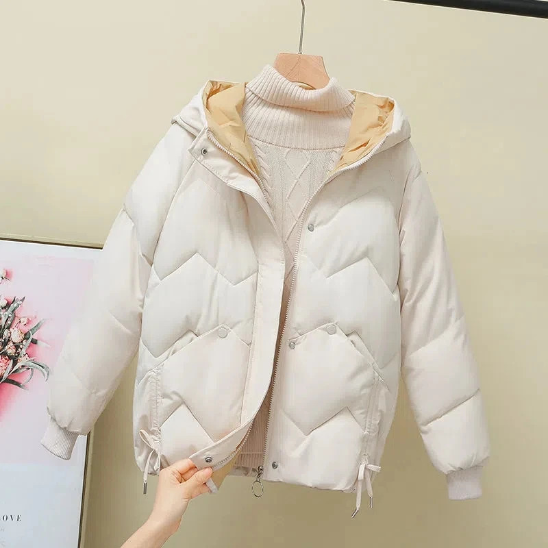 Female Hooded Warm Jacket Loose Down Cotton 2025 Winter Parka Korean Thickened Short Padded Green 251015