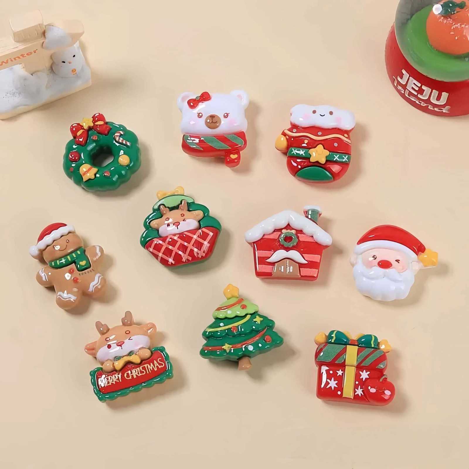 10pcs Christmas Figurine Resin Refrigerator Fridge Magnet Whiteboard Sticker Diy Decoration Kitchen Accessories C251030