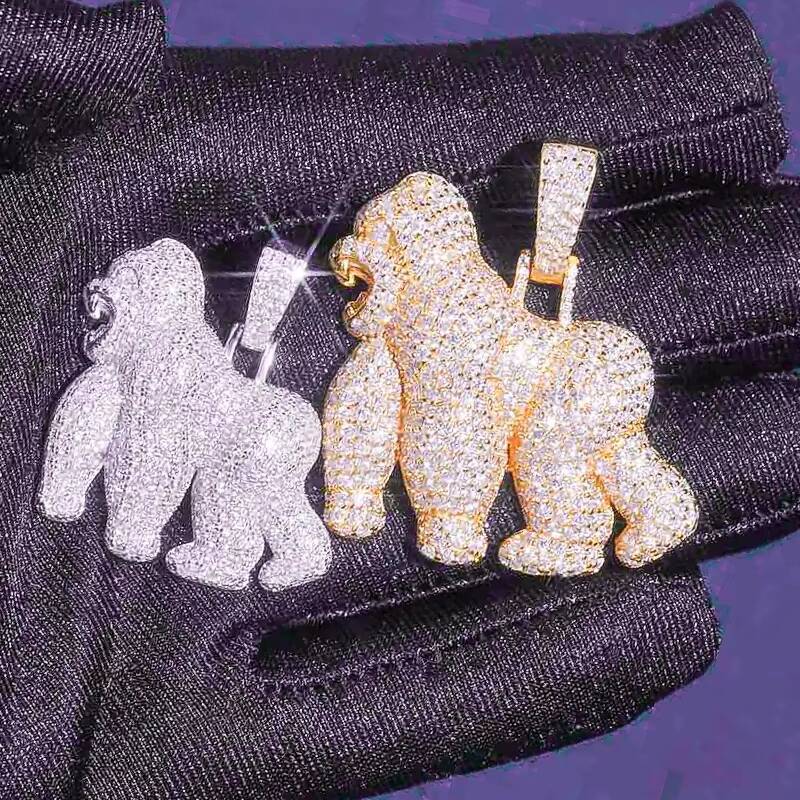 GRA D Color Iced Out Moissanite Mens Cluster Gorilla Pendant With 925 Sterling Silver Pass Diamond Tester
