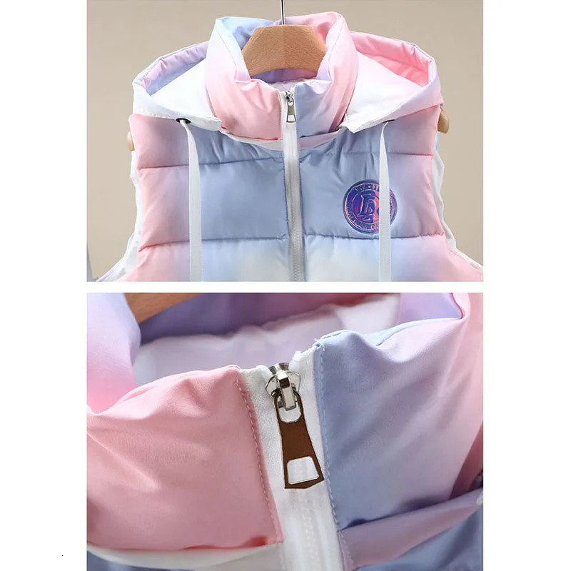Autumn Winter Light Thin Standing Collar Down Cotton Vest Womens Slim Fashion Sleeveless Warm Gradient Waistcoat Female 251029